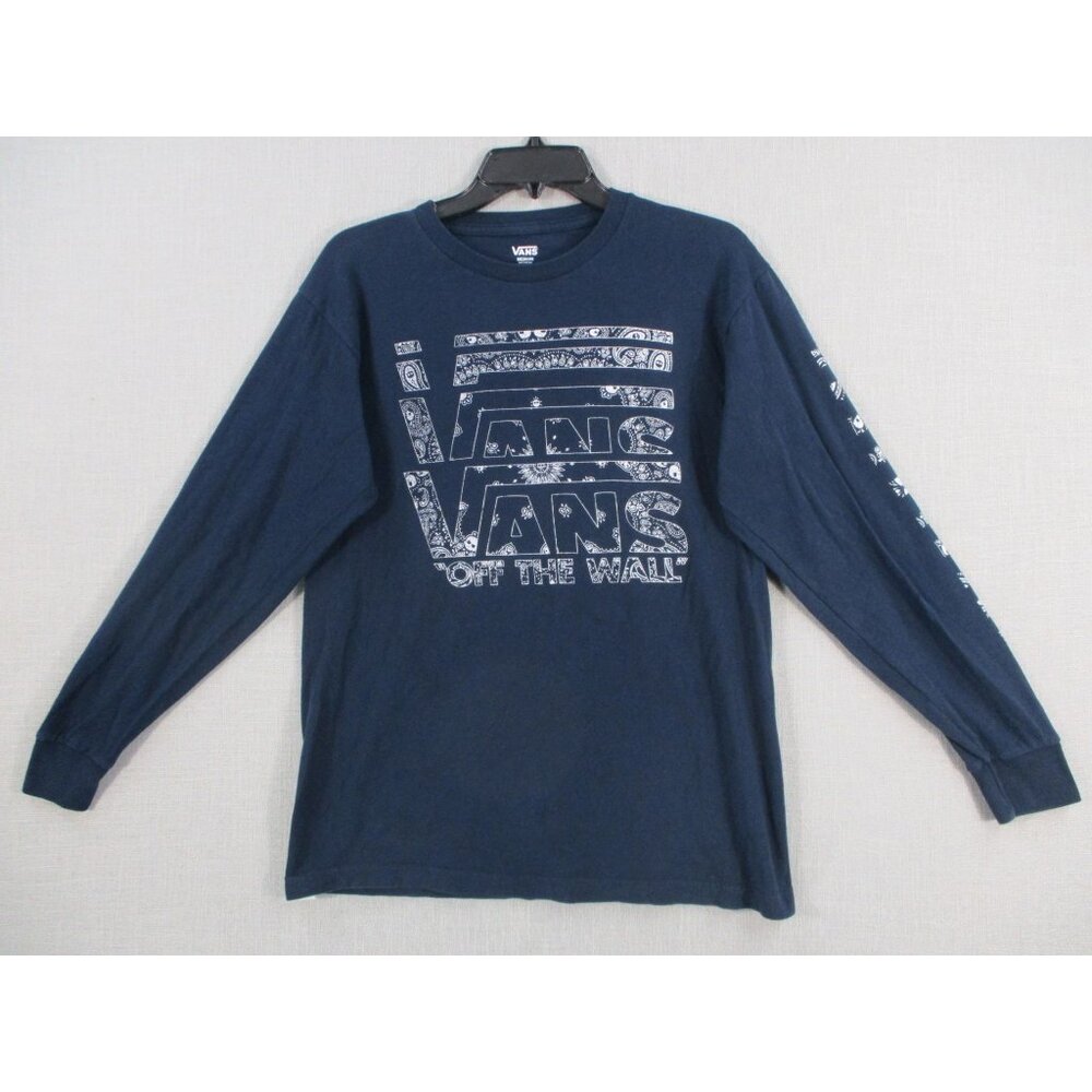 Vans Navy Long Sleeve T-Shirt With Bandana Print‎ Logo Graphic Unisex Size M
